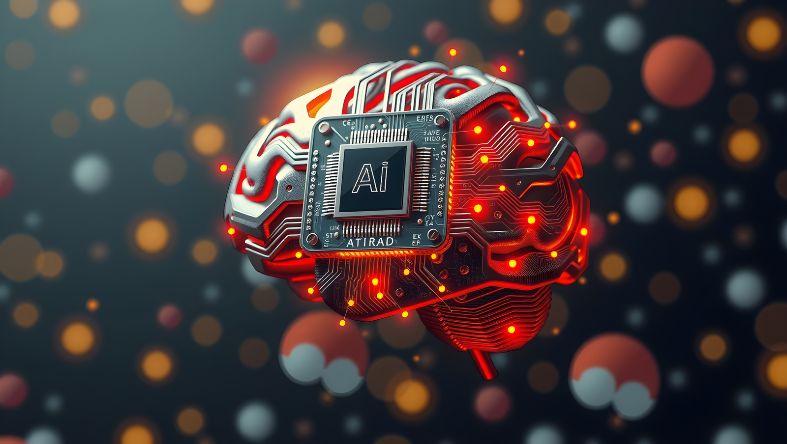 AI Neural Chip Embedded in Human Brain Concept