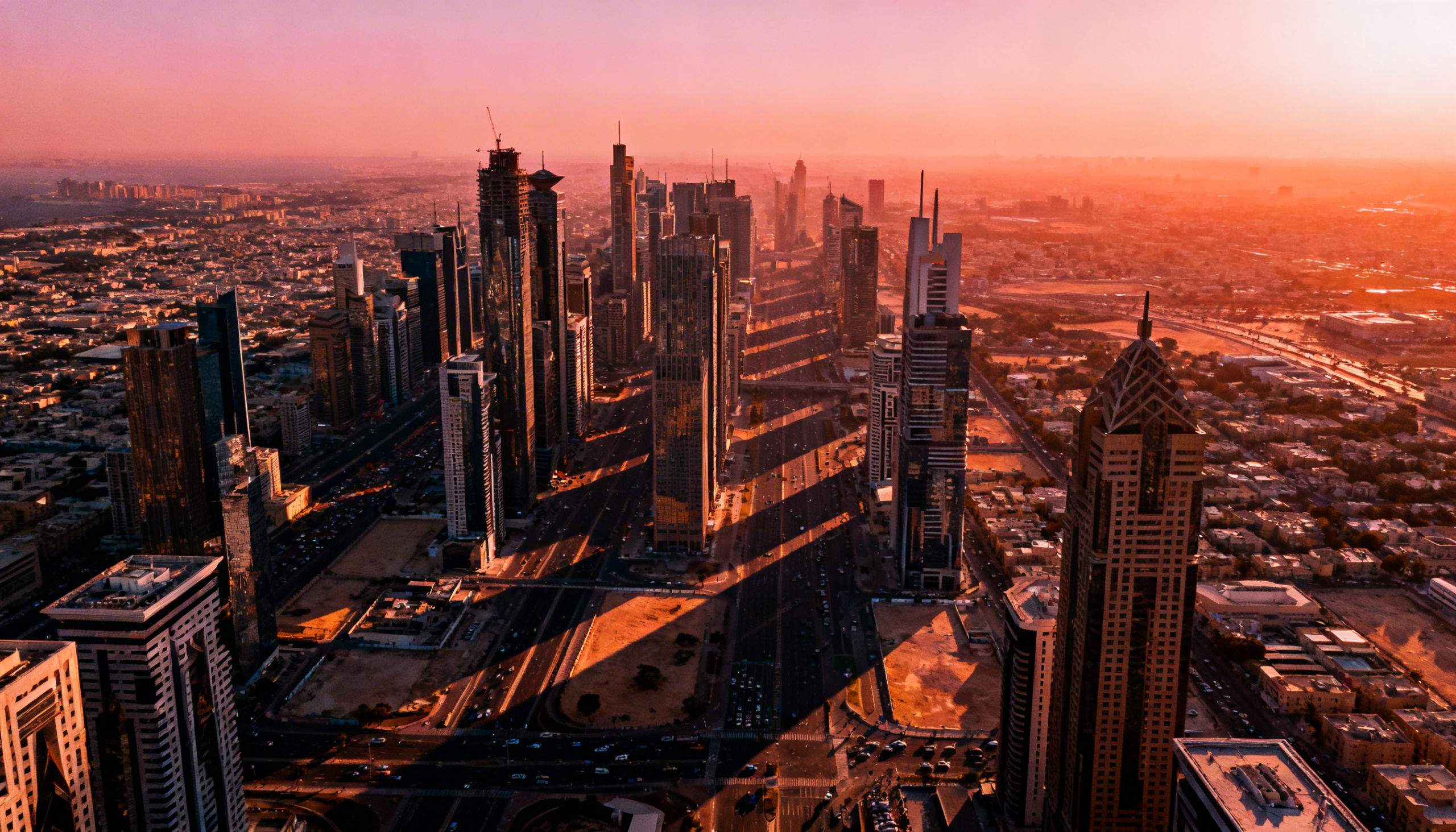 Aerial City Skyline Sunset Urban Landscape