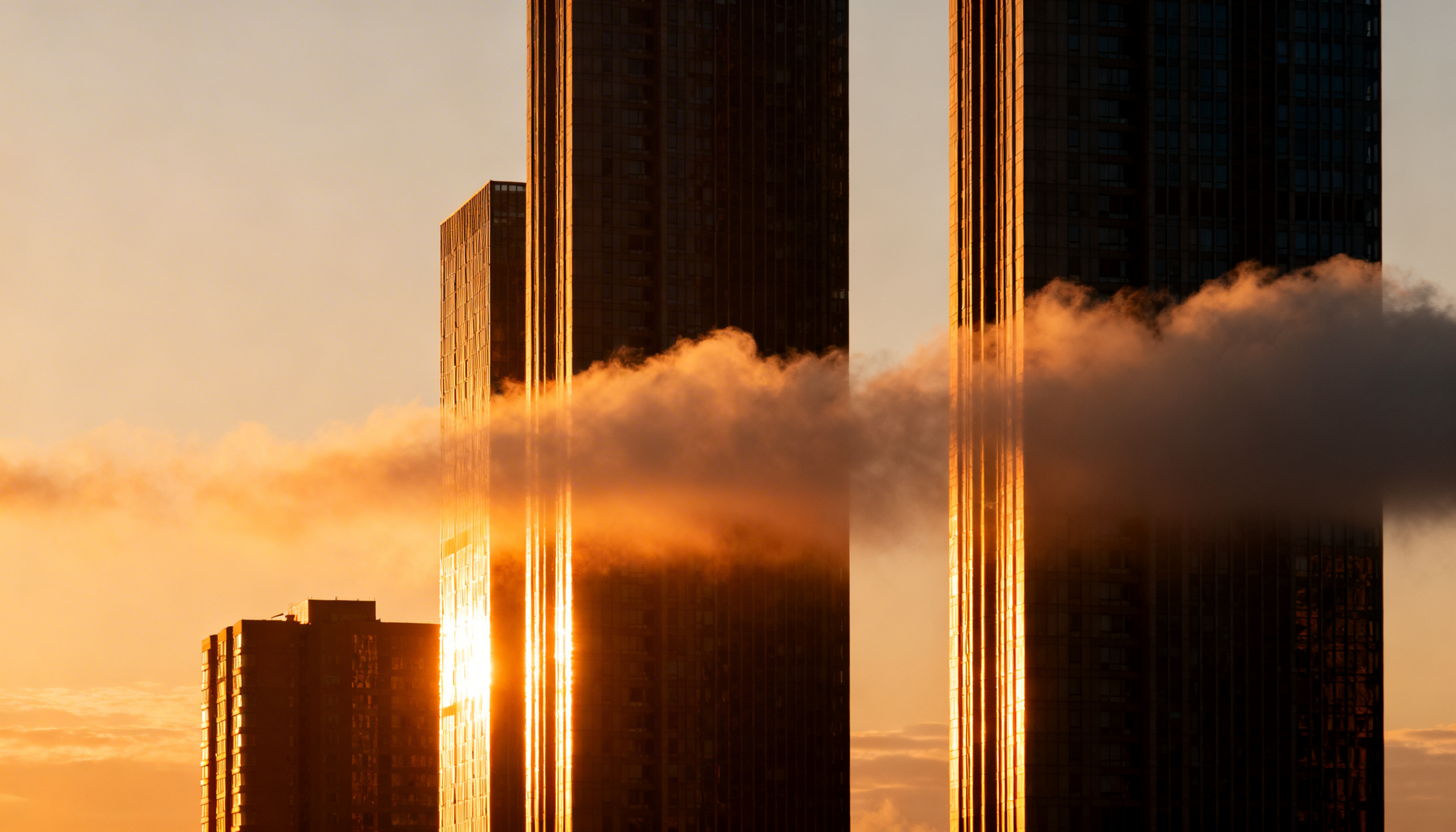 Golden Sunrise City Buildings Above Clouds Photo
