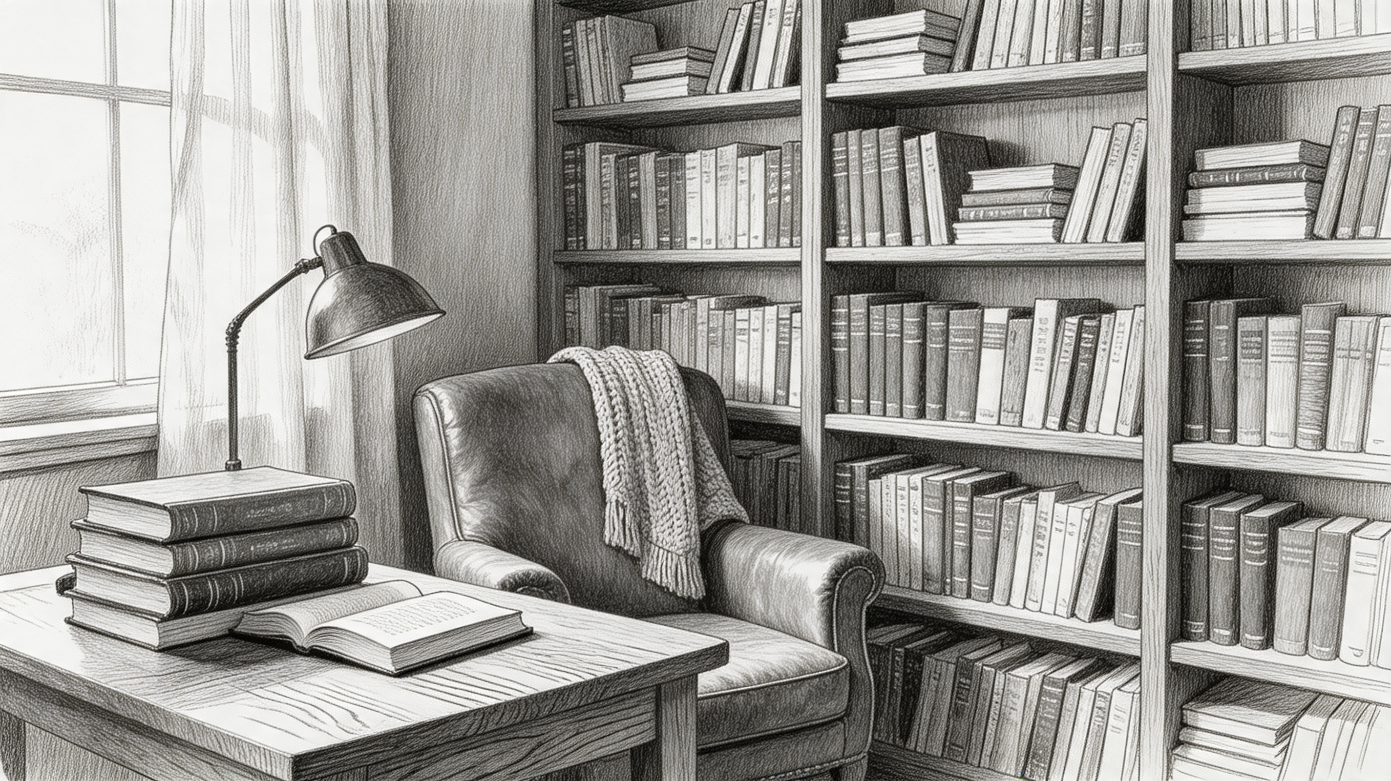 cozy-library-reading-nook-pencil-sketch