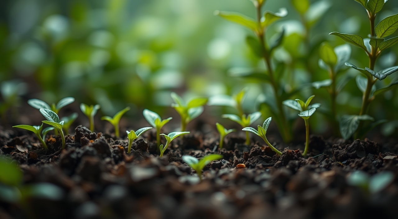 Young Green Seedlings Growing in Rich Soil