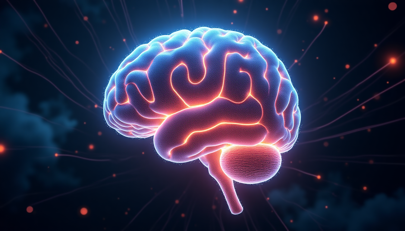 Glowing brain concept abstract neural network digital illustration