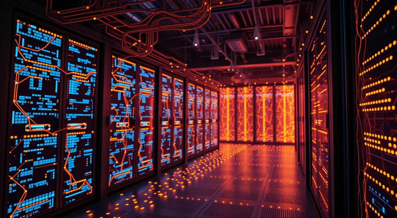 server room data blue orange