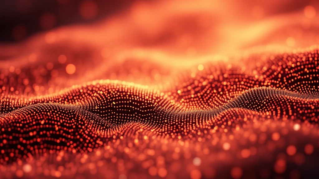 Glowing red particles abstract background science digital art