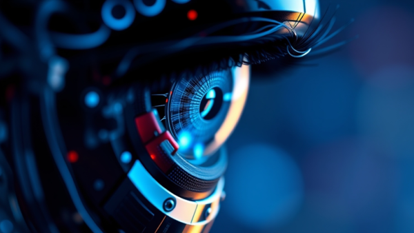 Cybernetic eye close up futuristic technology advanced digital iris detail