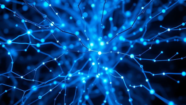Blue neural network connection abstract background for technology and AI concepts