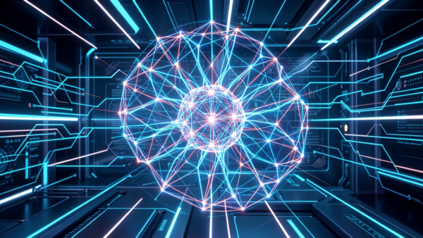 Digital Network Node Abstract Glowing Blue and Pink Technology Background