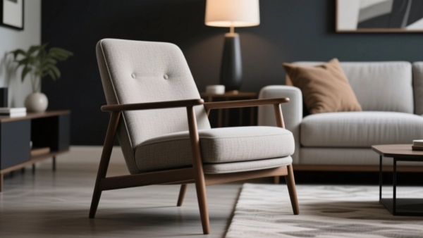 Modern armchair and sofa in a clean living room setting