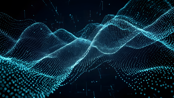 Abstract blue data points wave background digital stream graphic