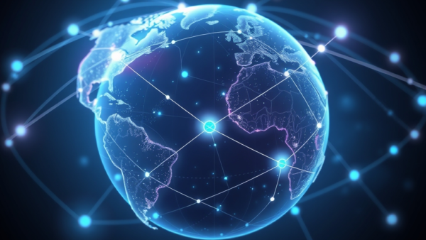 Glowing global network connection earth digital futuristic technology blue