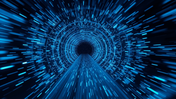 Blue data tunnel abstract background for tech and future concepts