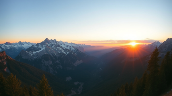 Mountain Sunrise Landscape Wide View Scenic Outdoor Nature