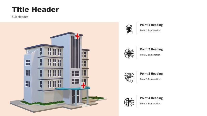 Four-Step 3D Building Diagram PowerPoint Template with a Clean, Editable Layout