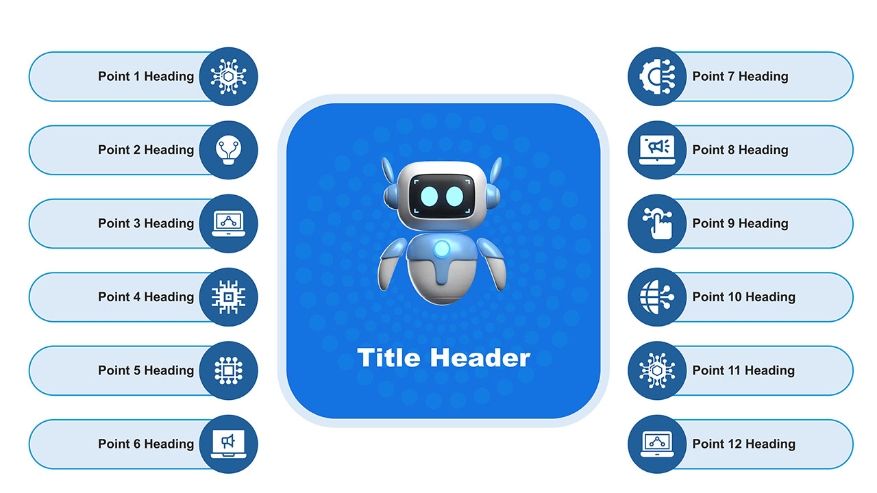 Marketplace Twelve-Step Agentic AI Use Cases PowerPoint Template with a Clean, Editable Layout