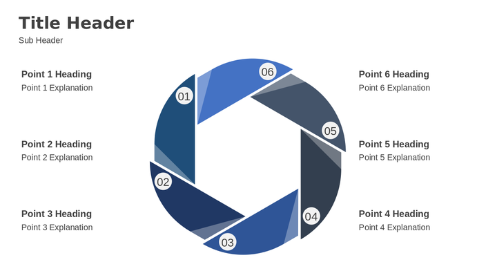 Marketplace Six-Step Aperture Diagram PowerPoint Template with a Clean, Editable Layout