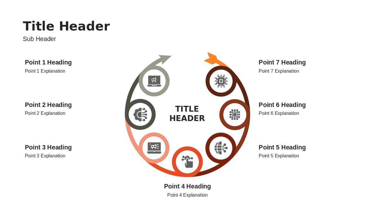 Marketplace Seven-Step Arrow Diagram PowerPoint Template with a Clean, Editable Layout