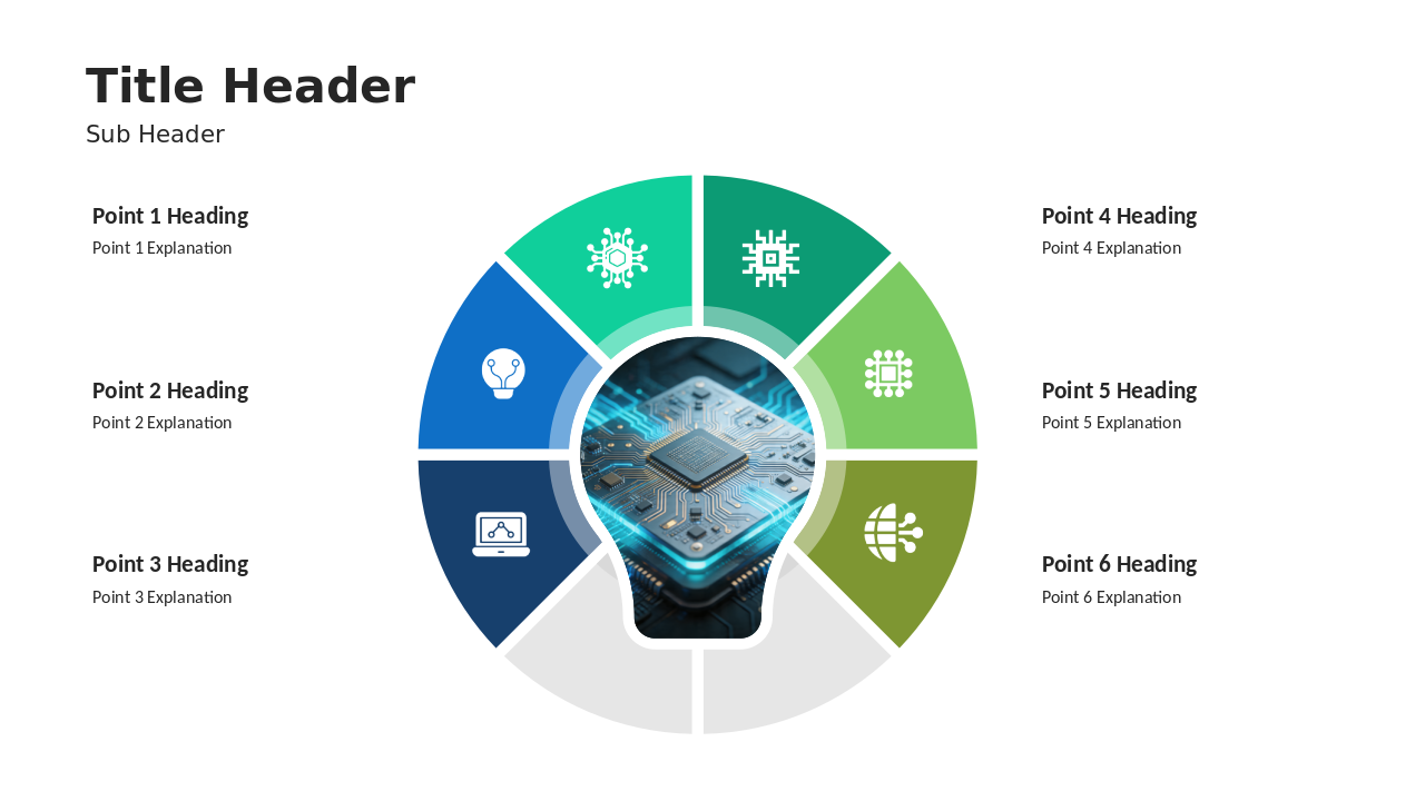 Marketplace Six-Step Bulb Diagram PowerPoint Template with a Clean, Editable Layout