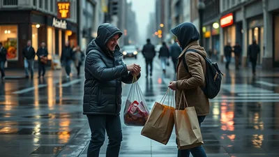 A Stranger Helping Another Person
