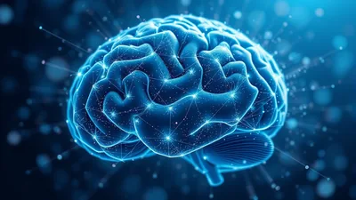 AI Brain with Glass Effect Particles Photon