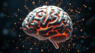 AI Brain with Glass Effect Particles Proton
