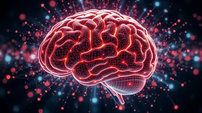 AI Brain with Glass Effect Particles Quantum