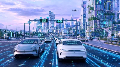 Autonomous Cars Futuristic City Street