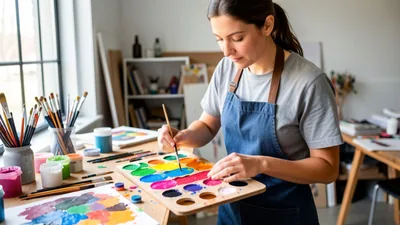 Blog Artist Mixing Colours on a Palette in a Studio