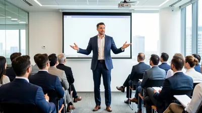 Blog Business Person Presenting in Front of a Screen