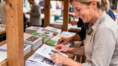 Blog Close Up of a Smiling Artisan Arranging Crafts