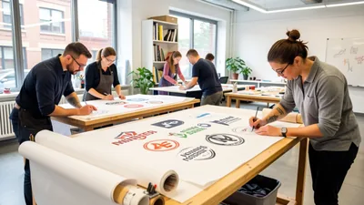 Blog Design Studio with Artists Sketching Logos