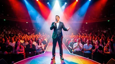 Blog Heroic Speaker Standing on Stage Under Dramatic Lights