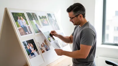 Blog Photographer Selecting Printed Photos in Studio