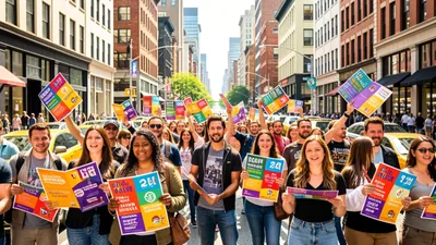 Blog Vibrant City Street with Diverse Crowd Hurrying