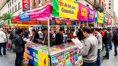 Blog Vibrant Street Market Stall with Colorful Goods