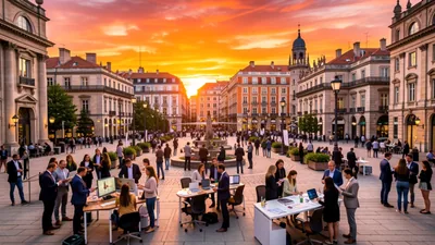 Blog Vibrant Sunrise Over a Bustling Cityscape