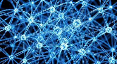 Blue Glowing Network Nodes Closeup