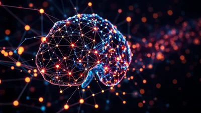 Brain Shaped Network Red Blue Nodes
