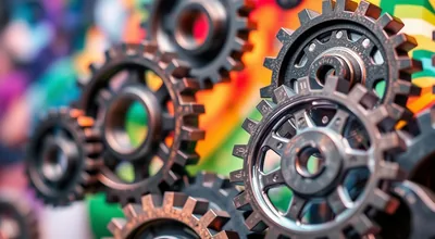 Chrome Gears Rainbow Tie Dye Background