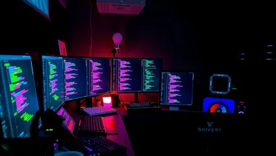 Coding Desk at Night with Ambient Light