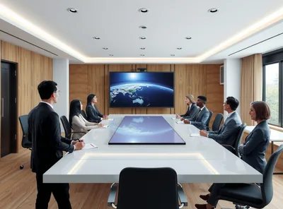 Corporate Boardroom Meeting with Team Vector