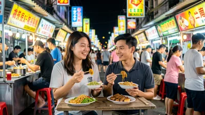 Couple Eating Street Food Night Market
