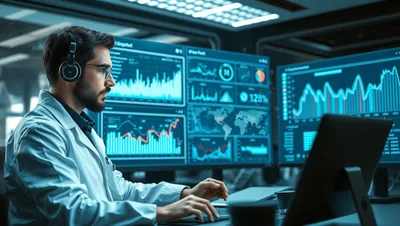 Data Scientist Analyzing Massive Data Tower