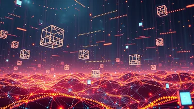 Floating Wireframe Cubes Data Network