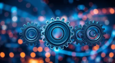 Four Blue Gears Bokeh Data Lights