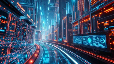 Futuristic Data Center Glowing Corridor
