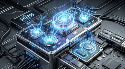Futuristic Quantum Computer Interface Matrix