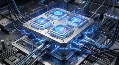 Futuristic Quantum Computer Interface Vector