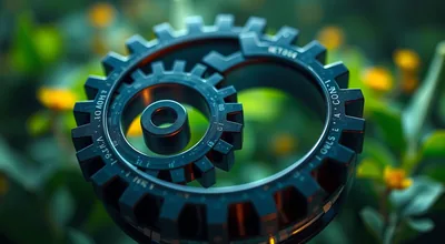 Gear in Garden with Yellow Flowers
