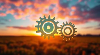Gear Silhouettes Against Sunset Field