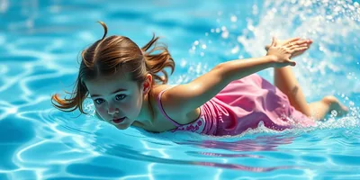 Girl Swimming in Swimming Dress Lynx